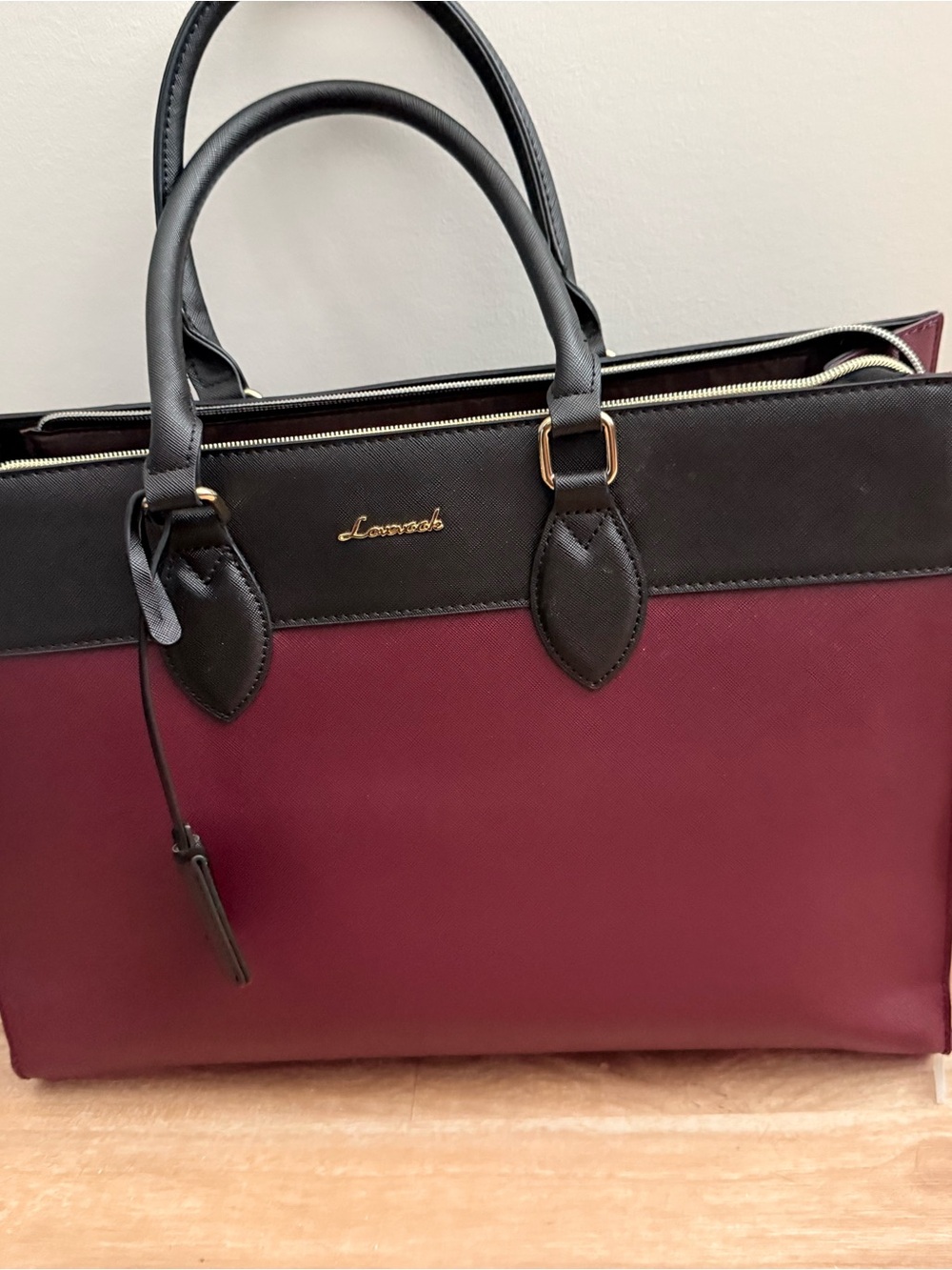 Two-Tone Black and Burgundy Women’s Tote Bag